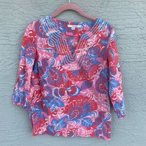 Boden Women's Floral Puff Sleeve Blouse Size 4 Multicolor Casual Top